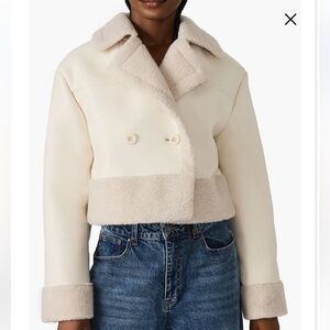 NWT Steve Madden Athen Leather and Teddy Jacket with Sherpa Trim